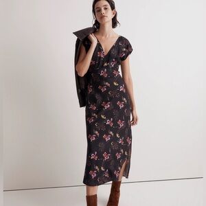 NWT Madewell black floral Vneck dress